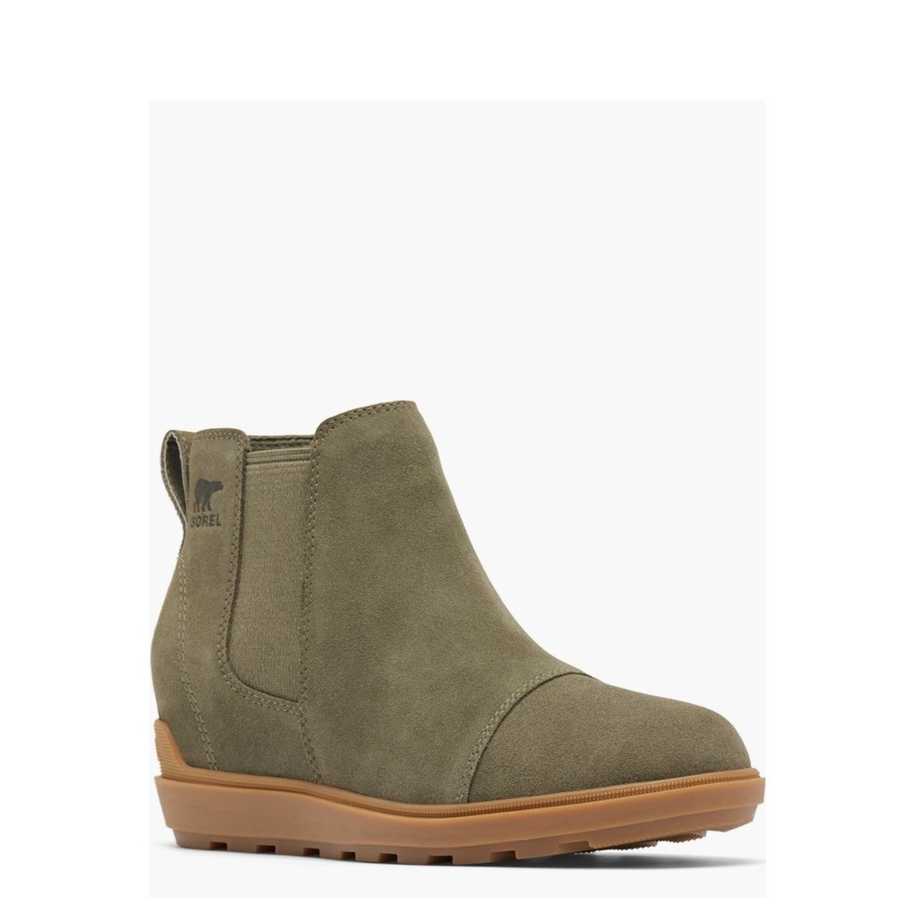 Sorel Evie II Waterproof Chelesa Bootie, Size 5.5 Stone Green, Leather/Suede NWT